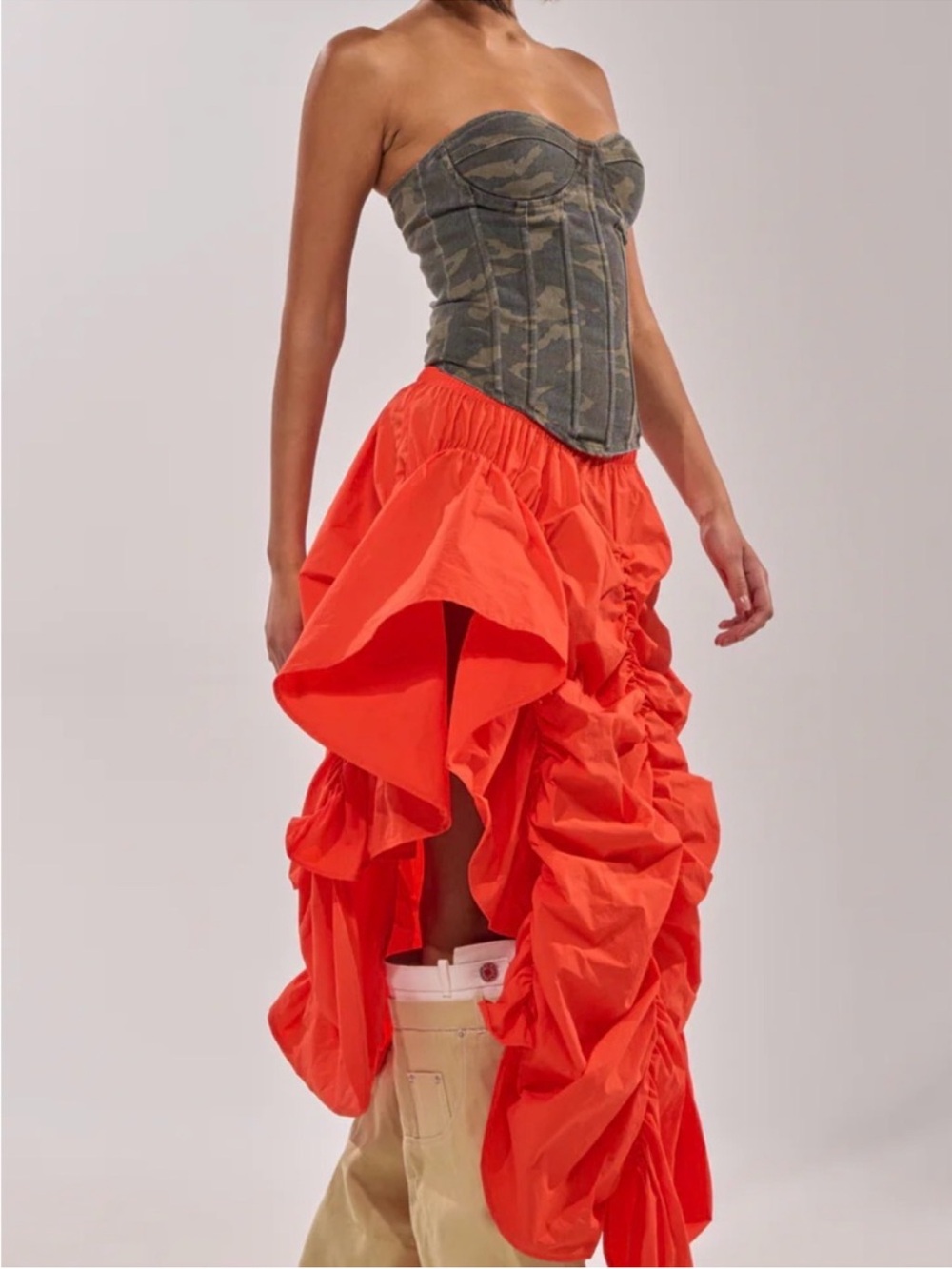 Akira Orange Ruffle High-Low Midi Skirt M